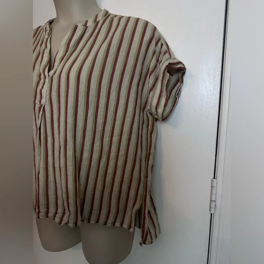 Madewell Crinkle Cotton Lakeline Popover Shirt in Stripe size Large #1348 - Picture 6 of 10